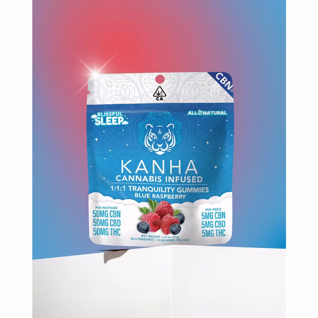 KANHA Blue Raspberry 1:1:1 CBN:CBD:THC Gummies | 50mg | 10ct | 5mg/ea